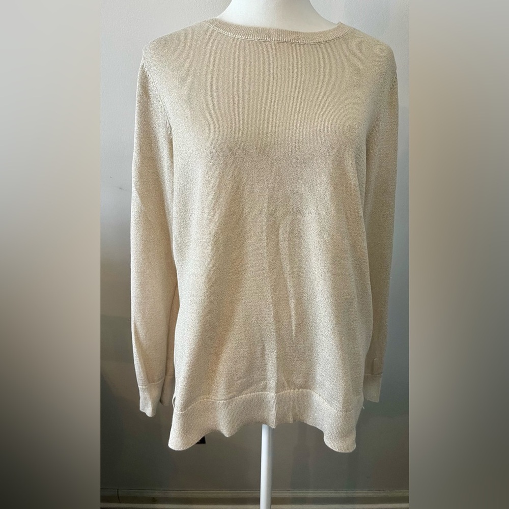 LOFT Gold Crew Neck Fine Knit Sweater